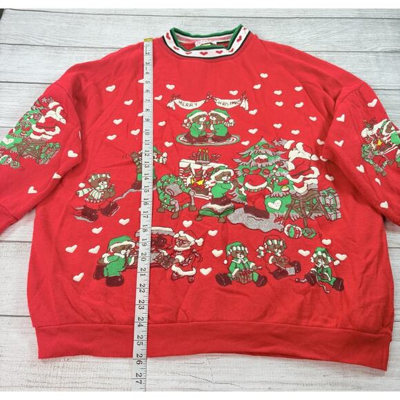 Vintage Nutcracker Puffy Paint Christmas Bears 3/4 Sleeve Sweatshirt Size 20W - Picture 2 of 11